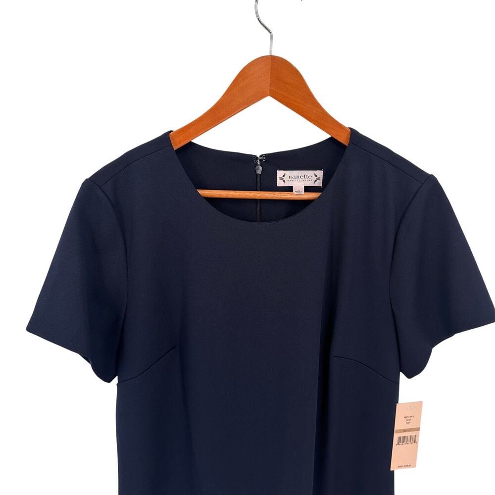 NANETTE LEPORE NWT Navy TIe Detail Short Sleeve Dress // 12 - Picture 2 of 9